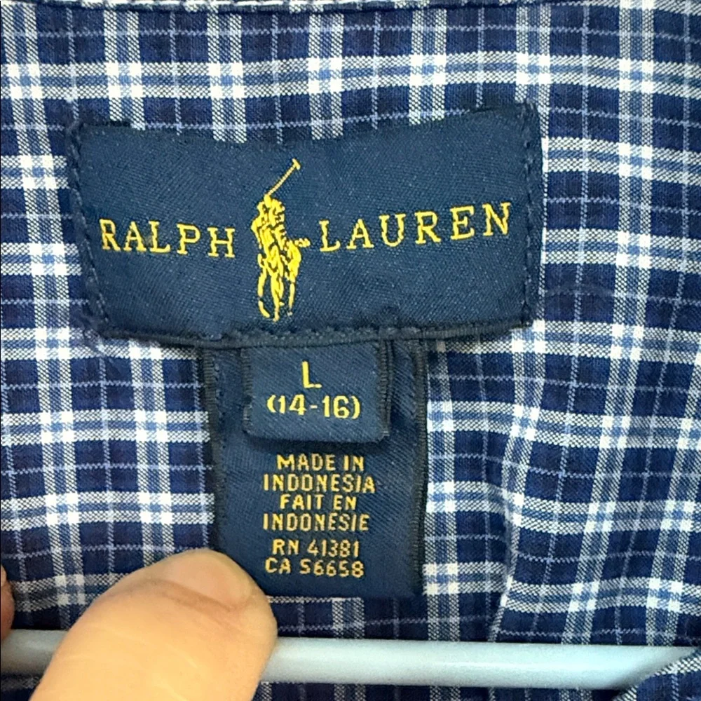 Ralph Lauren Navy Checkered Button Down Shirt